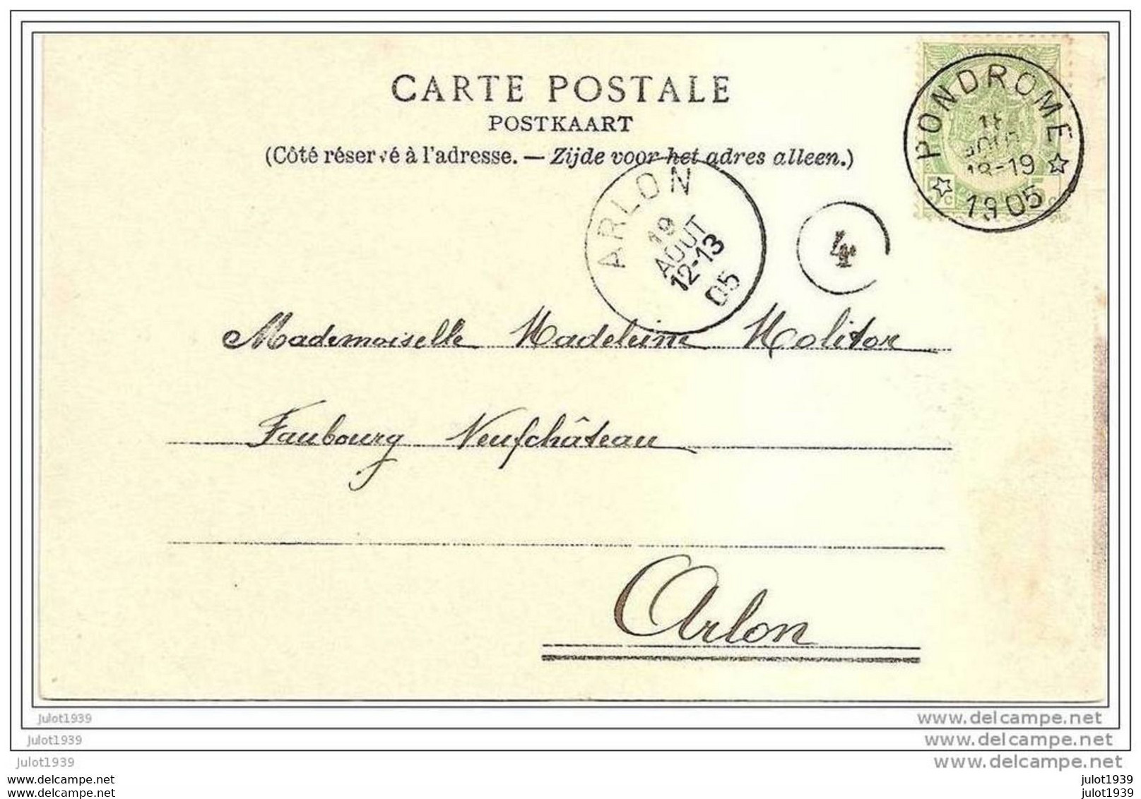 NEUPONT ..-- Château . Voir Calêche . 1905 Vers ARLON ( Melle Madeleine MOLITOR )  Signé : BERTHE . Voir Verso . - Wellin