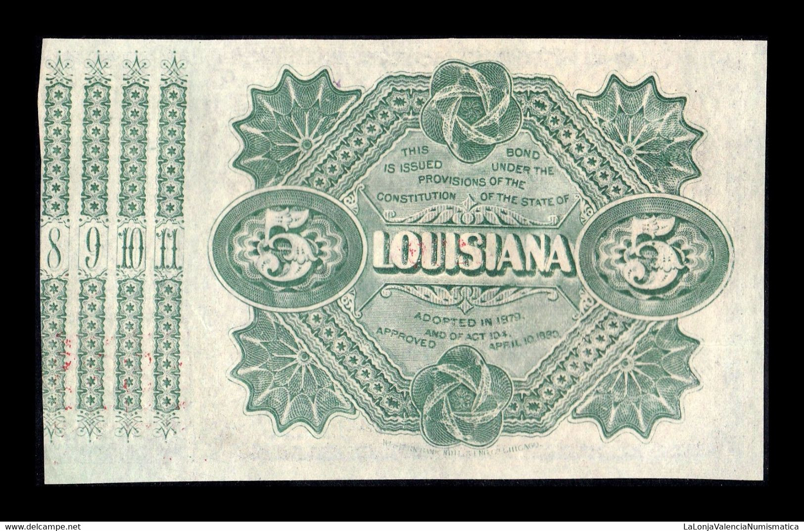 Estados Unidos United States Bono 5 Dollars 1878 State Of Louisiana SC UNC - Otros & Sin Clasificación