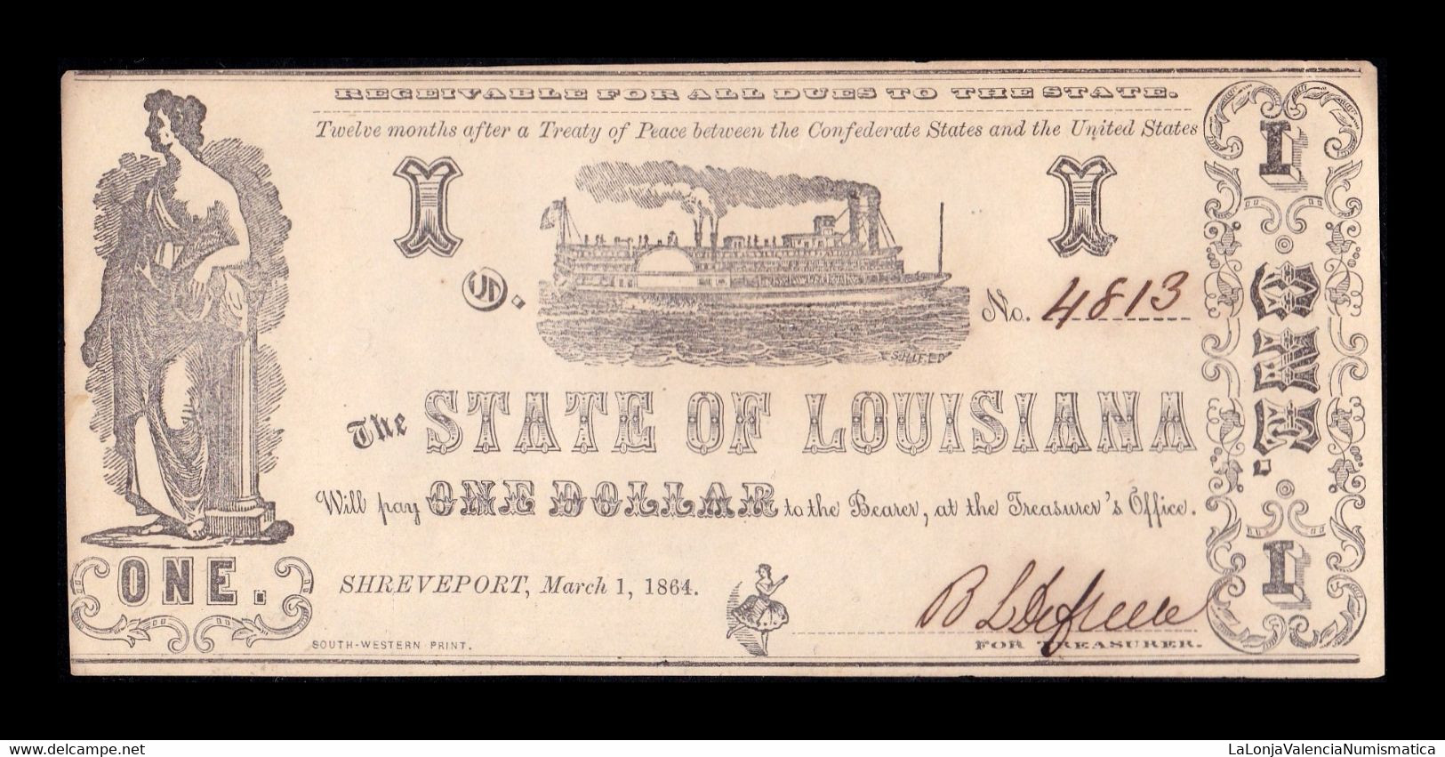 Estados Unidos The State Of Louisiana 1 Dollar 1864 PS904 SC- AUNC - Autres & Non Classés