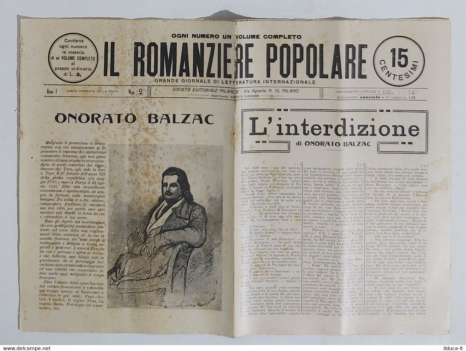 06969 Il Romanziere Popolare N.9 1911 - Balzac - L'interdizione - Tales & Short Stories