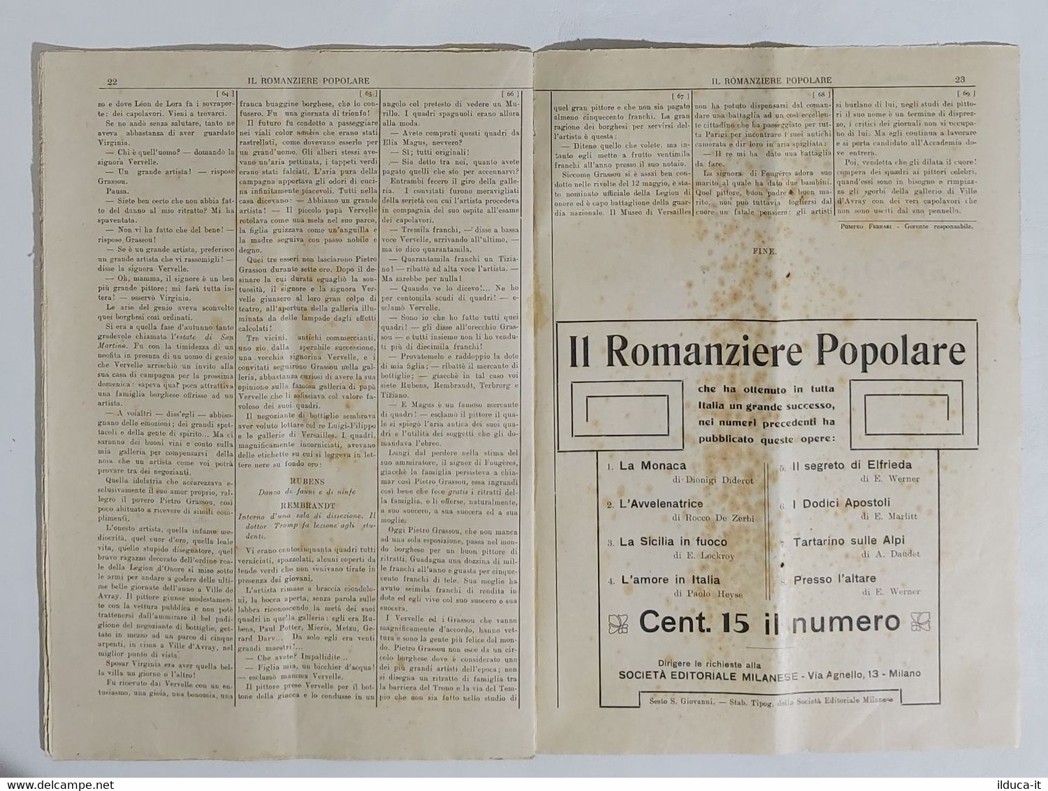 06969 Il Romanziere Popolare N.9 1911 - Balzac - L'interdizione - Tales & Short Stories