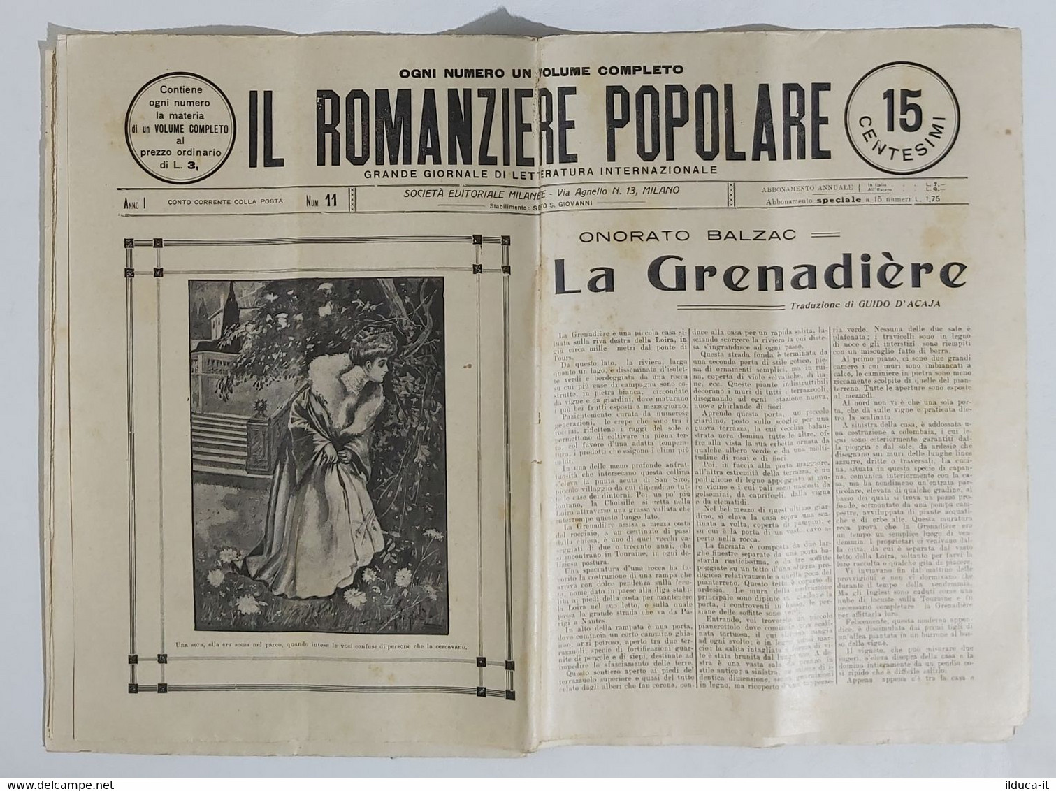 06971 Il Romanziere Popolare N.11 1911 - Balzac - La Grenadiere - Novelle, Racconti