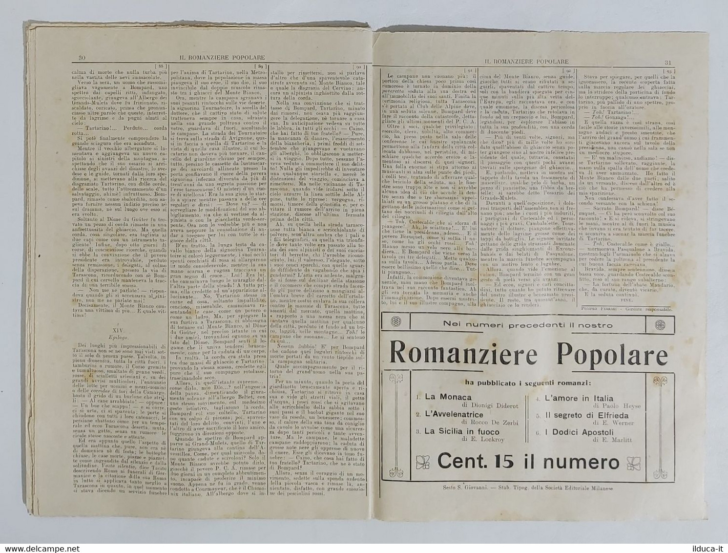 06974 Il Romanziere Popolare N.7 1911 - Daudet - Tartarino Sulle Alpi - Erzählungen, Kurzgeschichten
