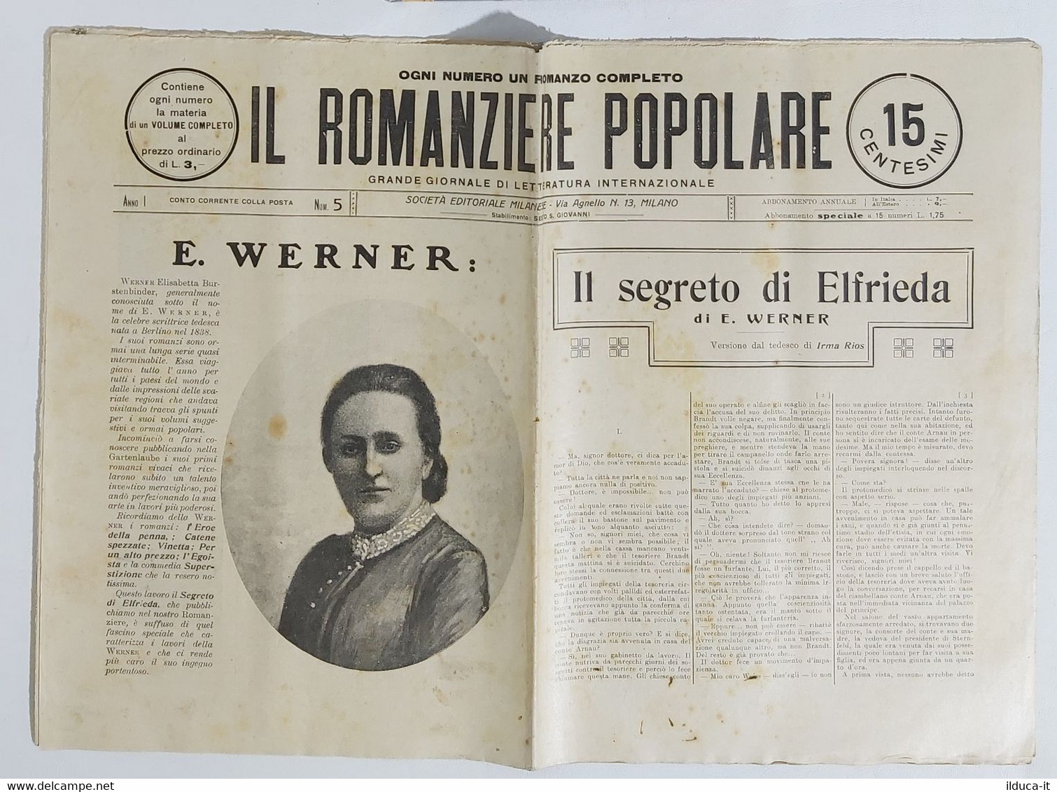 06993 Il Romanziere Popolare N.5 1911 - E. Werner - Il Segreto Di Elfrieda - Novelle, Racconti