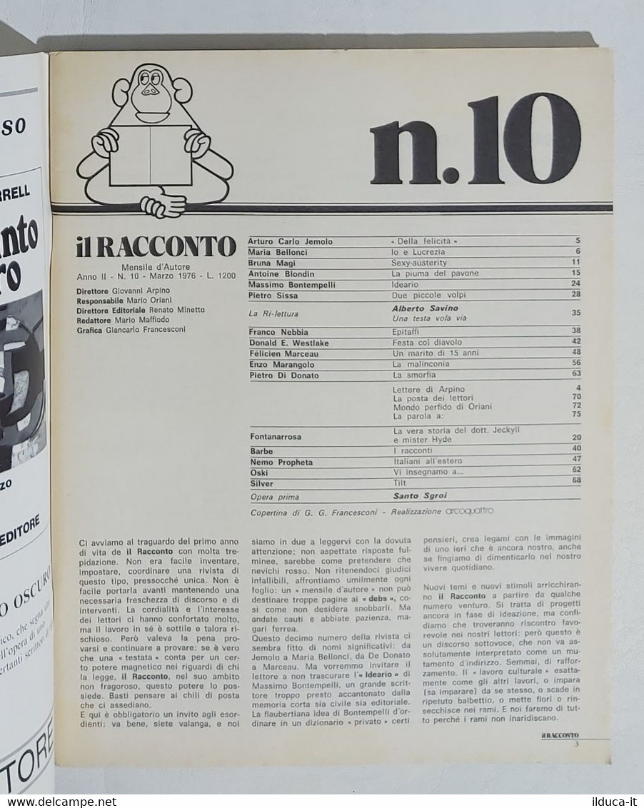 07606 IL RACCONTO 1976 A. II N. 10 - Maria Bellonci / Jeckyll E Mr. Hyde - Novelle, Racconti