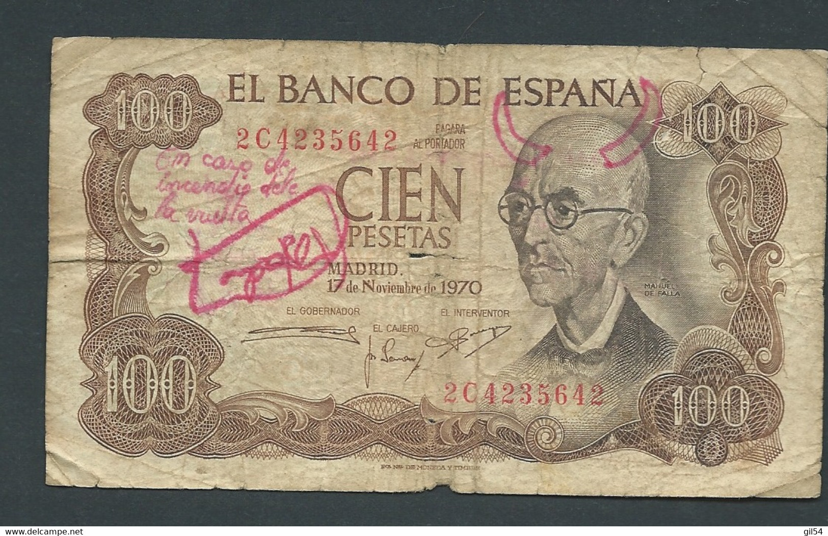 Billet De Banque Espagne Espana 100 Pesetas N° 2C4235642   Laura 7501 - 100 Peseten