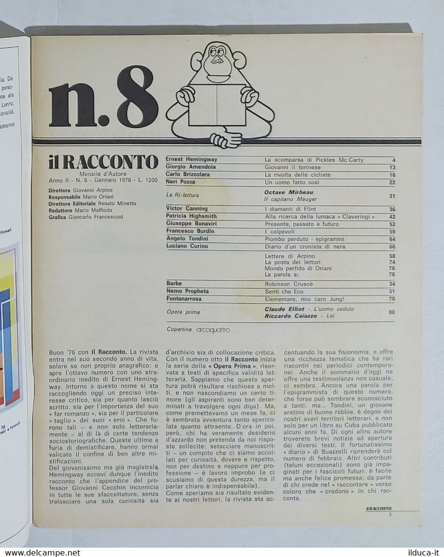 07608 IL RACCONTO 1976 A. II N. 8 - Hemingway / Robinson Crusoè / Burdin - Tales & Short Stories