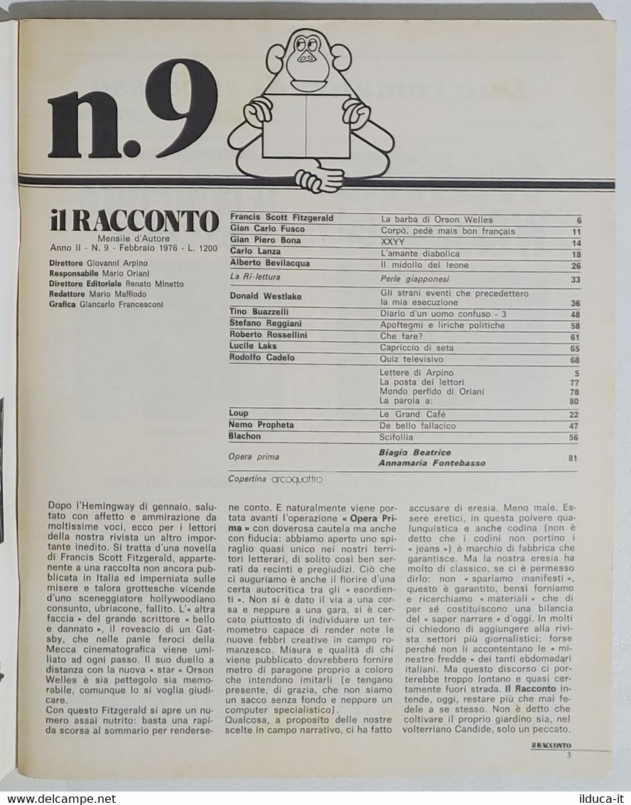 07609 IL RACCONTO 1976 A. II N. 9 - Fitzgerald / Donald Westlake / Reggiani - Novelle, Racconti