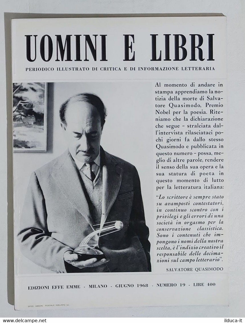 08388 Uomini E Libri N. 19 - Edizioni Effe Emme 1968 - Critica