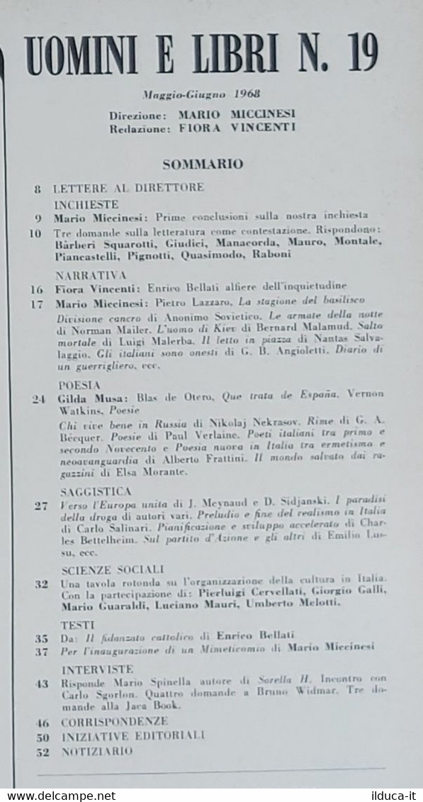 08388 Uomini E Libri N. 19 - Edizioni Effe Emme 1968 - Critique