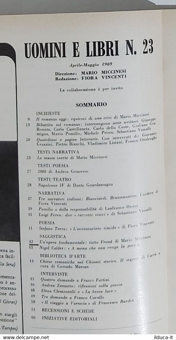 08395 Uomini E Libri N. 23 - Edizioni Effe Emme 1969 - Essays, Literaturkritik