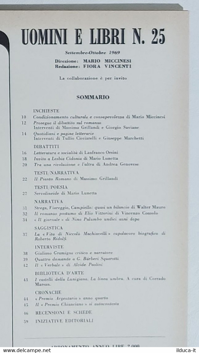 08399 Uomini E Libri N. 25 - Edizioni Effe Emme 1969 - Critica