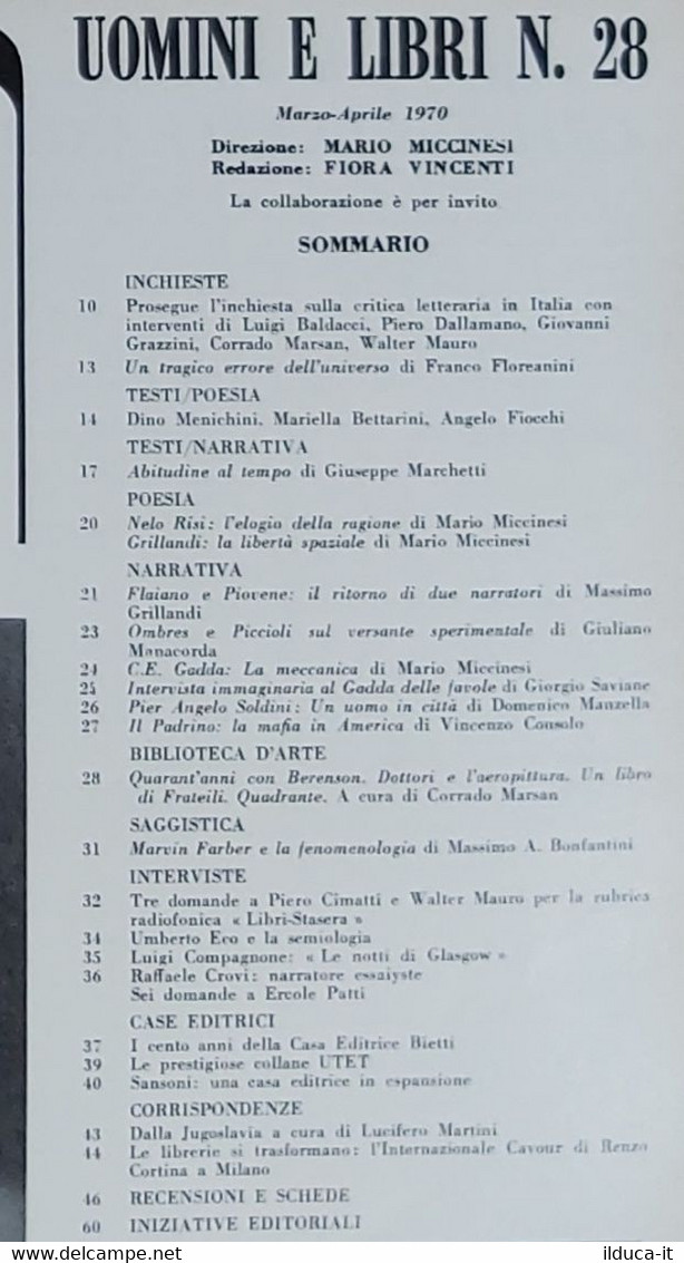 08408 Uomini E Libri N. 28 - Edizioni Effe Emme 1970 - Critica