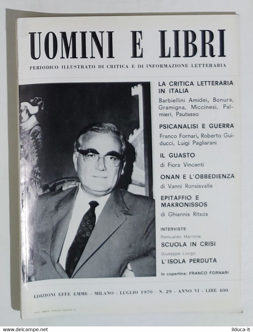 08409 Uomini E Libri N. 29 - Edizioni Effe Emme 1970 - Critica