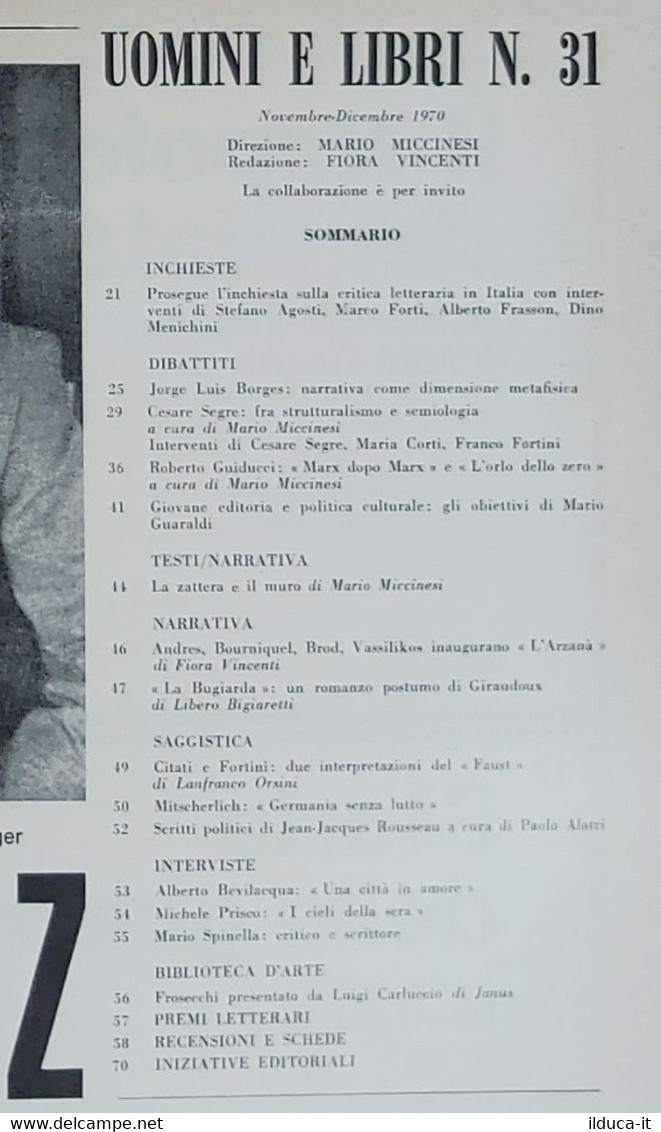 08429 Uomini E Libri N. 31 - Edizioni Effe Emme 1970 - Essays, Literaturkritik