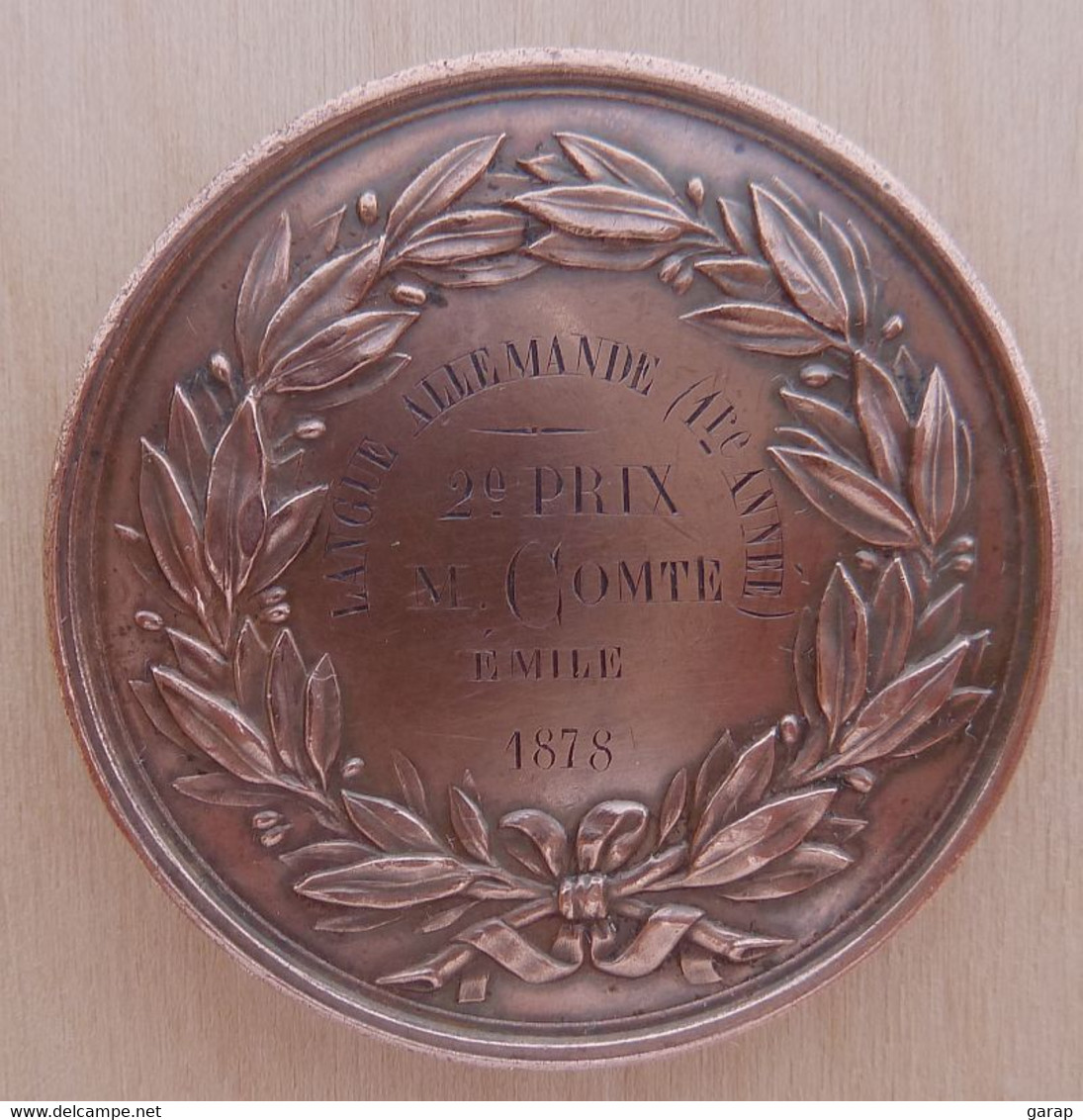 DA-085 Médaille Cuivre Société D'Enseignement Professionneldu Rhône Langue Allemande1ere Année Mr Comte Emile 1878 - Koper