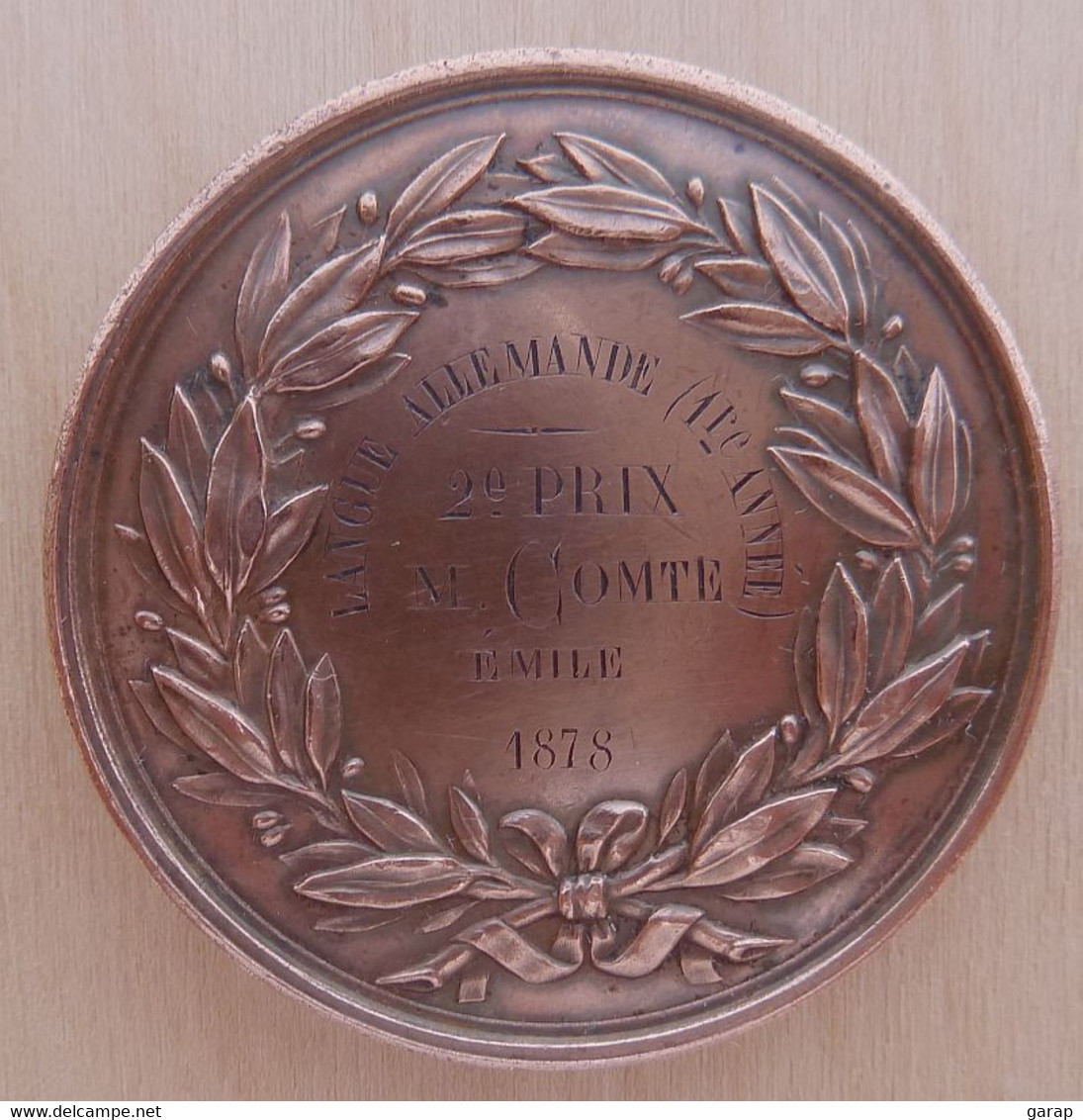 DA-085 Médaille Cuivre Société D'Enseignement Professionneldu Rhône Langue Allemande1ere Année Mr Comte Emile 1878 - Rame