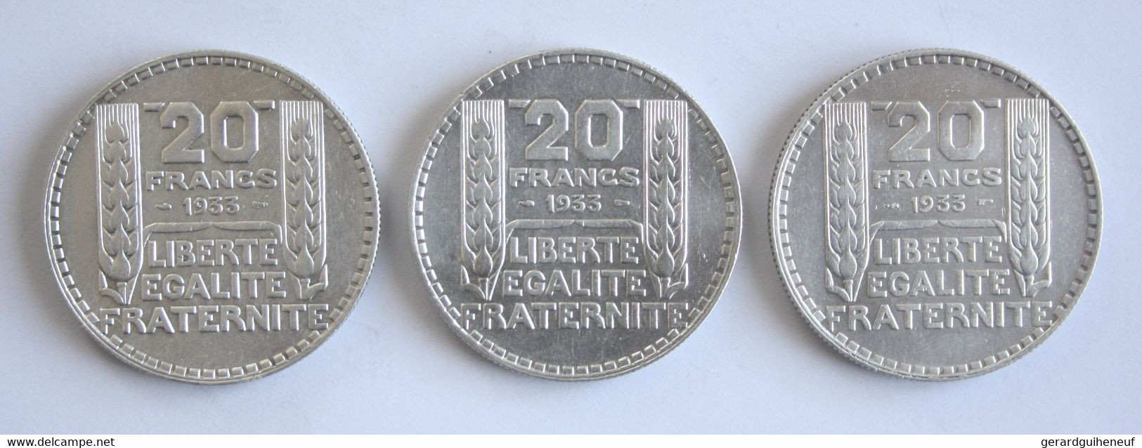 ARGENT : 3 Monnaies 20 Francs Turin 1933 - Lots & Kiloware - Coins