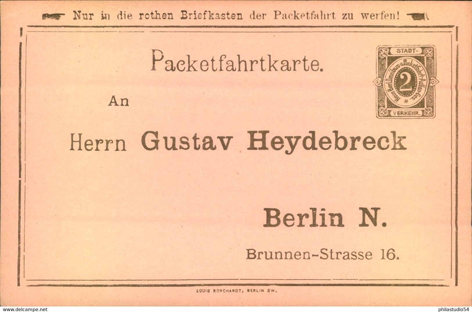 BERLIN Packetfahrt,2 Pfg Karte Mit Privaten Zudruck - Postes Privées & Locales