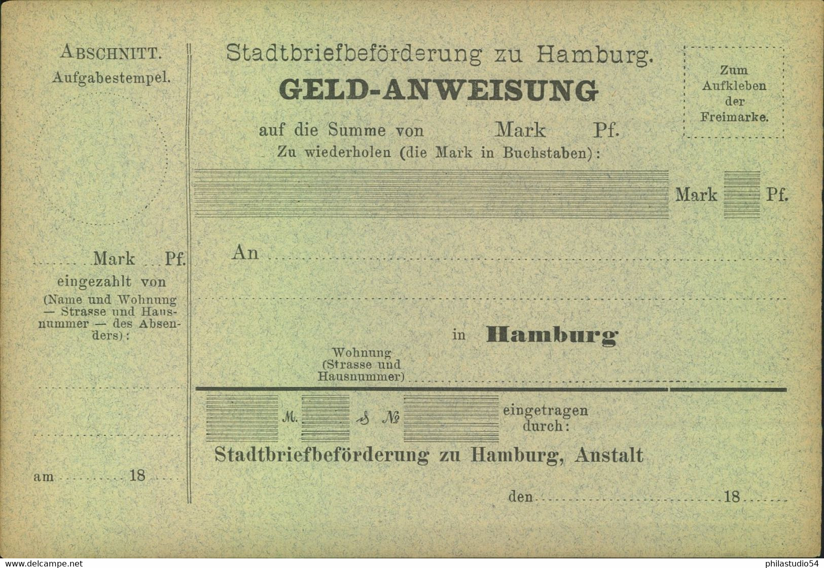 HANBURG- Stadtbriefbeförderung, Geldanweisung - Correos Privados & Locales