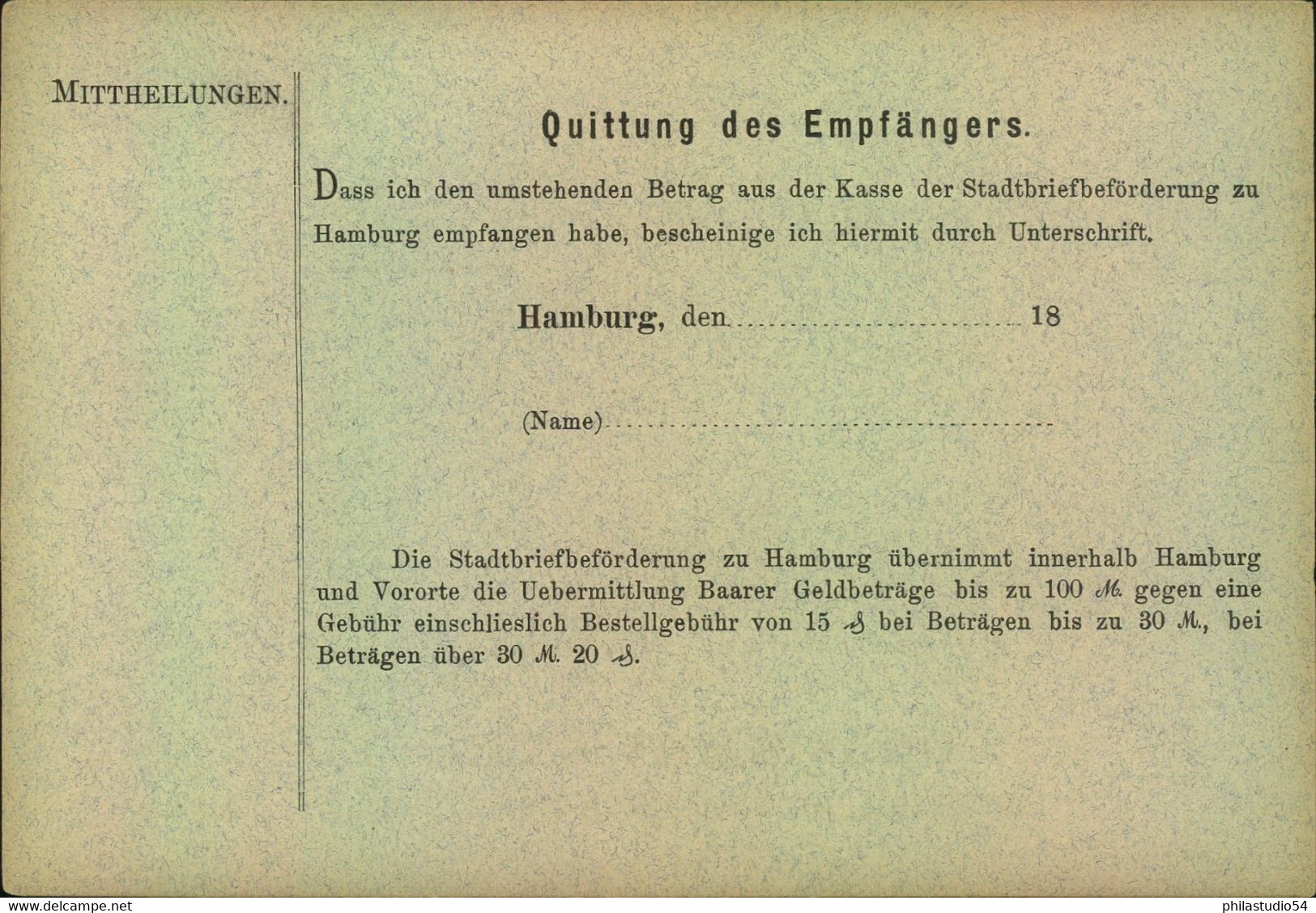 HANBURG- Stadtbriefbeförderung, Geldanweisung - Privatpost