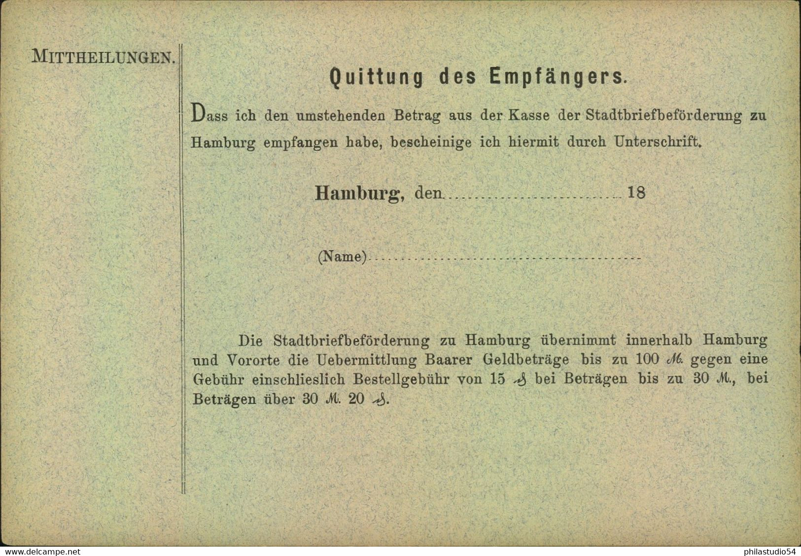 HANBURG- Stadtbriefbeförderung, Geldanweisung - Postes Privées & Locales