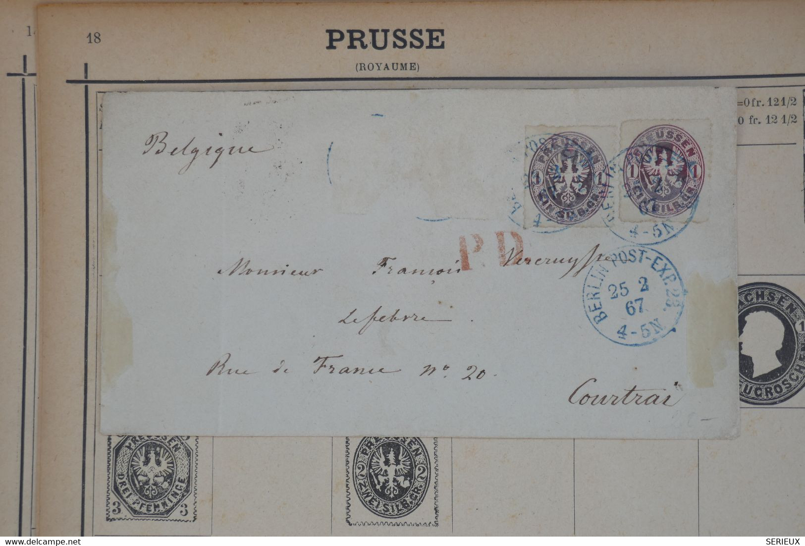 T2 PRUSSEN   BELLE LETTRE  1867  BERLIN POUR COURTRAI  BELGIQUE   + AFFRANCH. PLAISANT - Cartas & Documentos