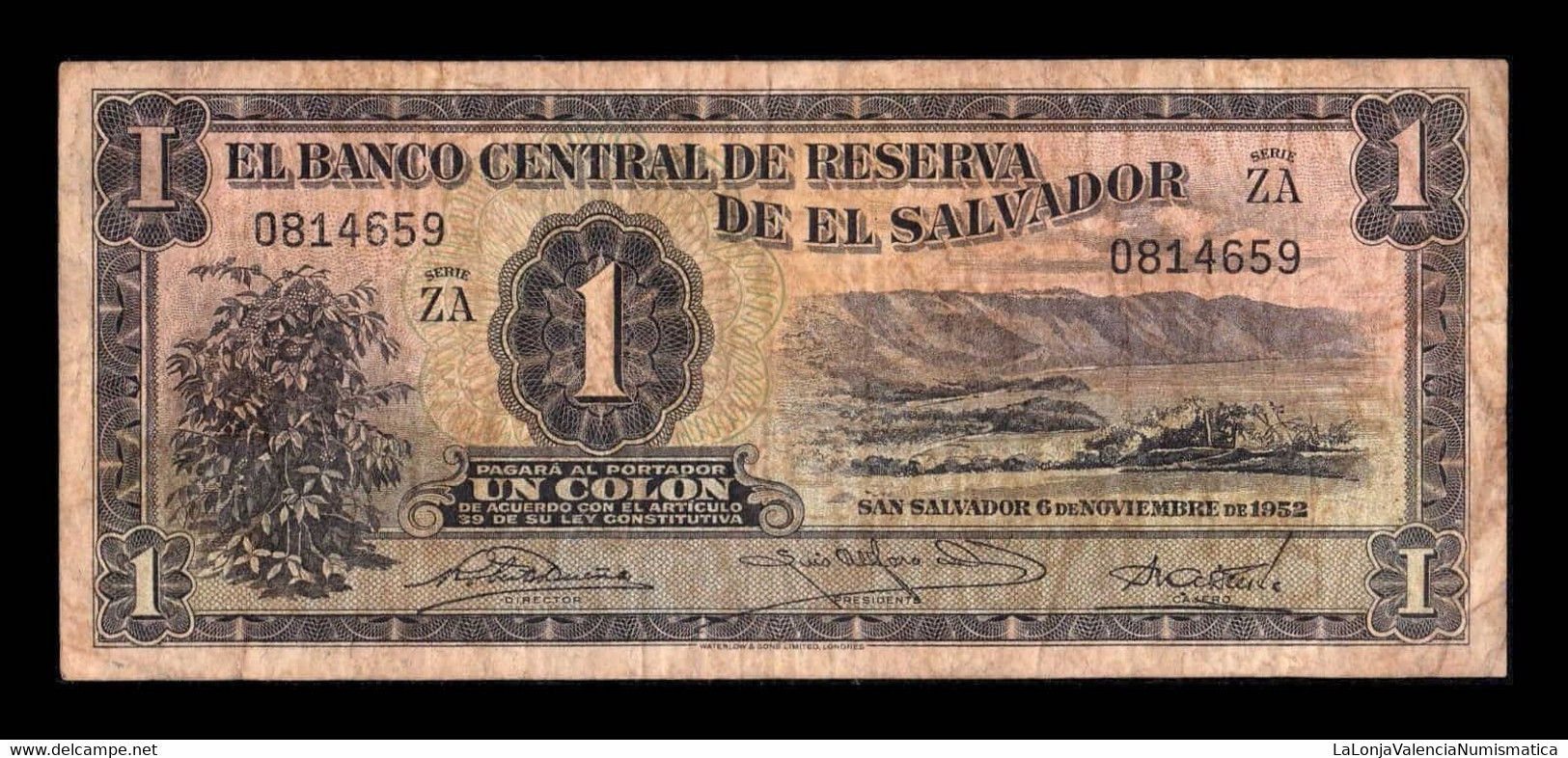 El Salvador 1 Colón 1952 Pick 87b BC F - El Salvador