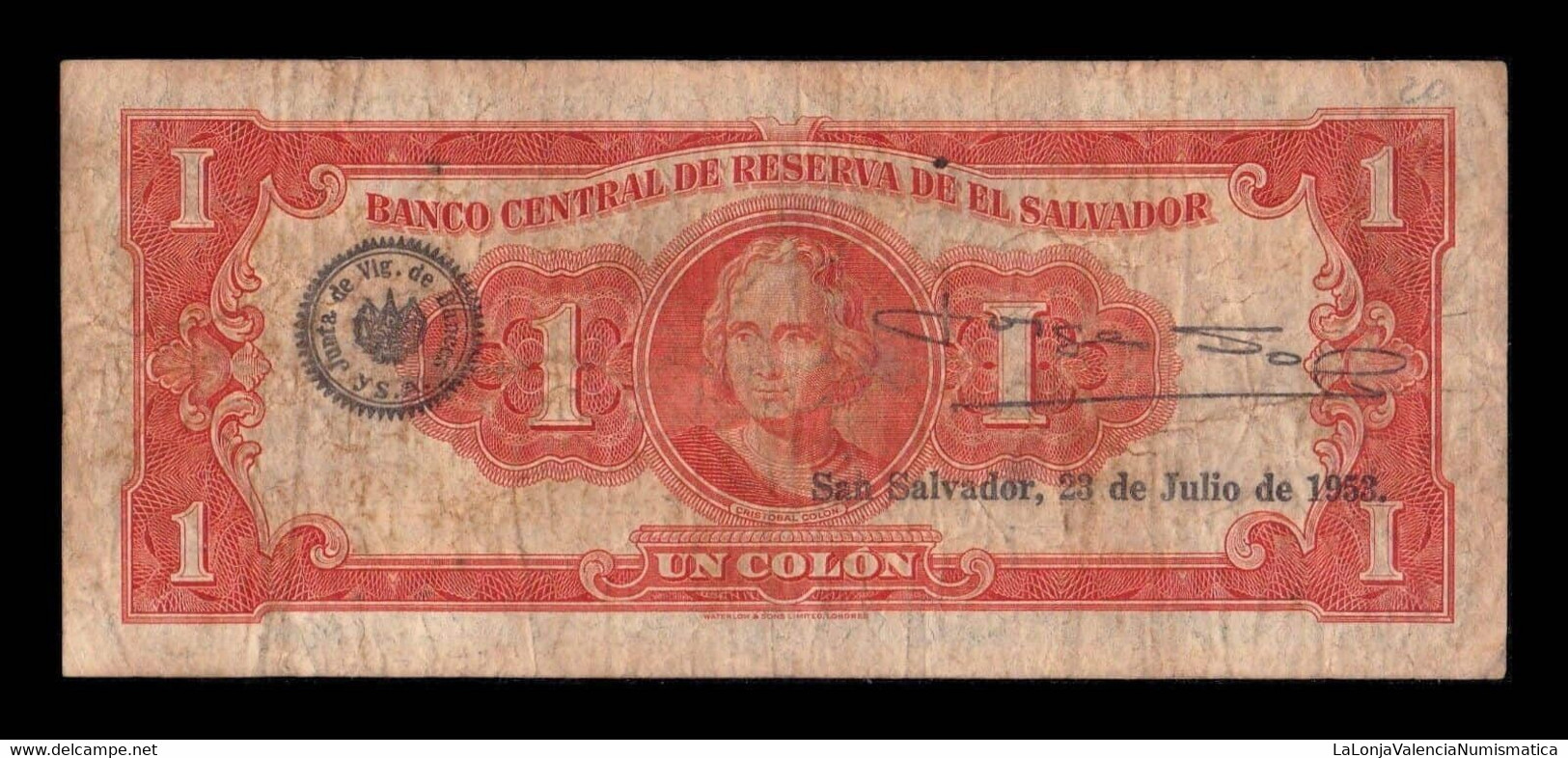 El Salvador 1 Colón 1952 Pick 87b BC F - Salvador