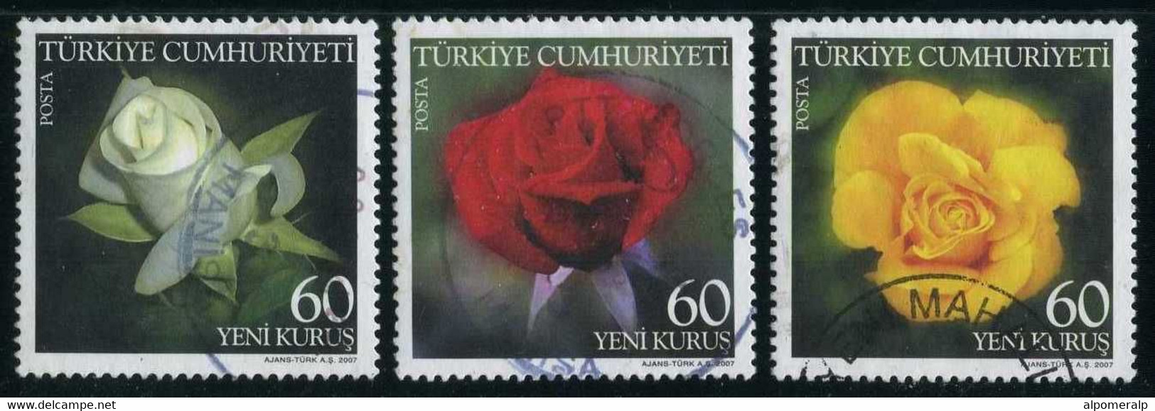 Türkiye 2007 Mi 3609-3611 Flowers | Rose Varieties - White, Red And Yellow - Oblitérés