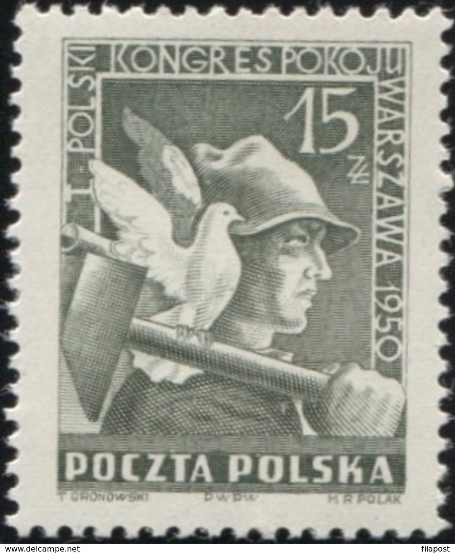 Poland 1950 VIII Peace Congress, White Pigeon, Bird, Worker Warsaw MNH ** - Nuovi