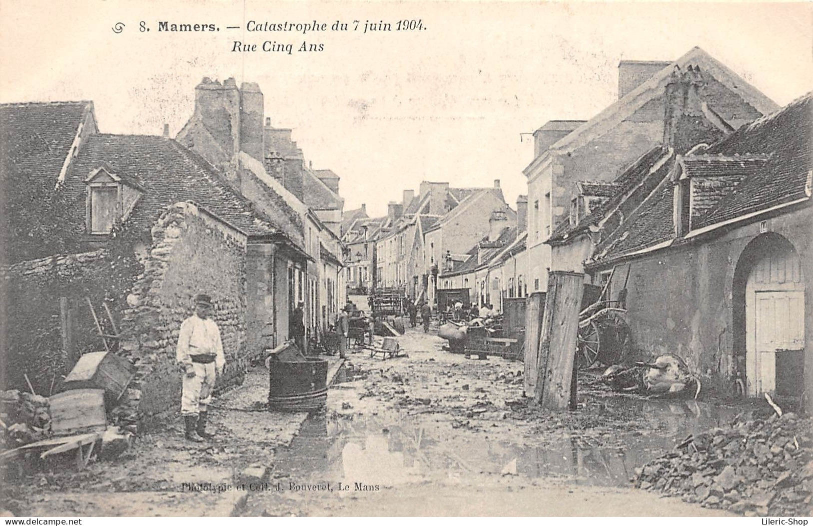 Catastrophe Du 7 Juin 1904 - Rue Cinq Ans - Soldat Du 115ème R.I - Phototypie Et Coll. J. Bouveret Cpa - Mamers