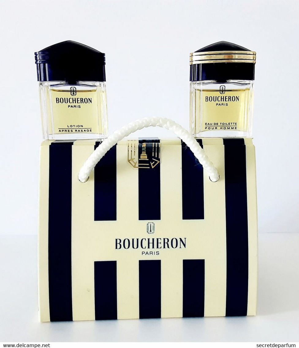 2  Miniatures De Parfum   BOUCHERON  EDT  Pour HOMME Et LOTION APRES RASAGE 5 Ml + Boite SAC - Miniatures Men's Fragrances (in Box)