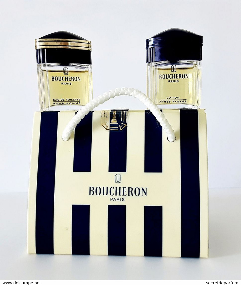 2  Miniatures De Parfum   BOUCHERON  EDT  Pour HOMME Et LOTION APRES RASAGE 5 Ml + Boite SAC - Miniatures Men's Fragrances (in Box)