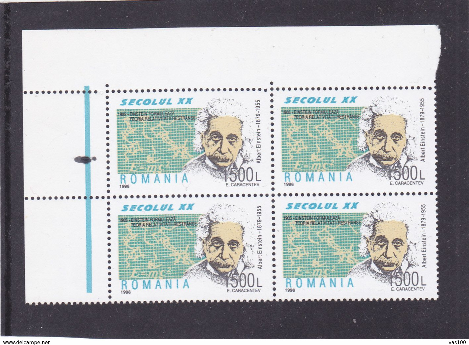 NOBEL PRIZE,ALBERT EINSTEIN, 1996 STAMPS IN BLOCK OF FOUR,MNH, ROMANIA. - Albert Einstein