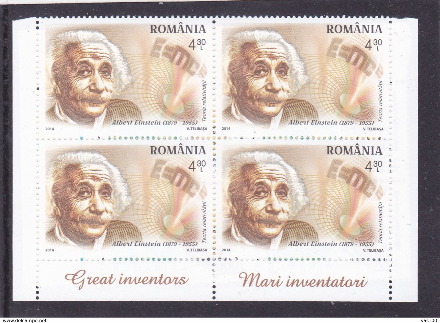 NOBEL PRIZE,ALBERT EINSTEIN, 2014 STAMPS IN BLOCK OF 4 ,MNH, ROMANIA. - Albert Einstein