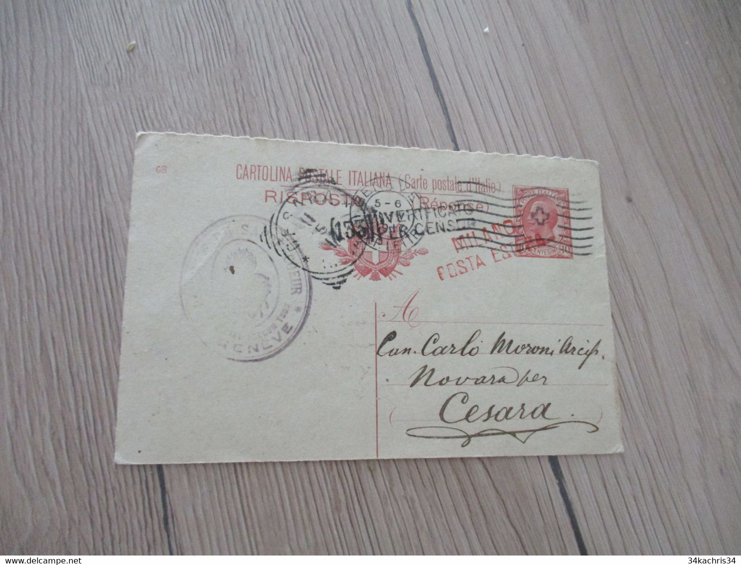 Italie Italia  Sur Entier Cachet Paroisse Sacré Genève + Double Censure Milano  Et 133 Cachet Genève Croix - Marcophilie