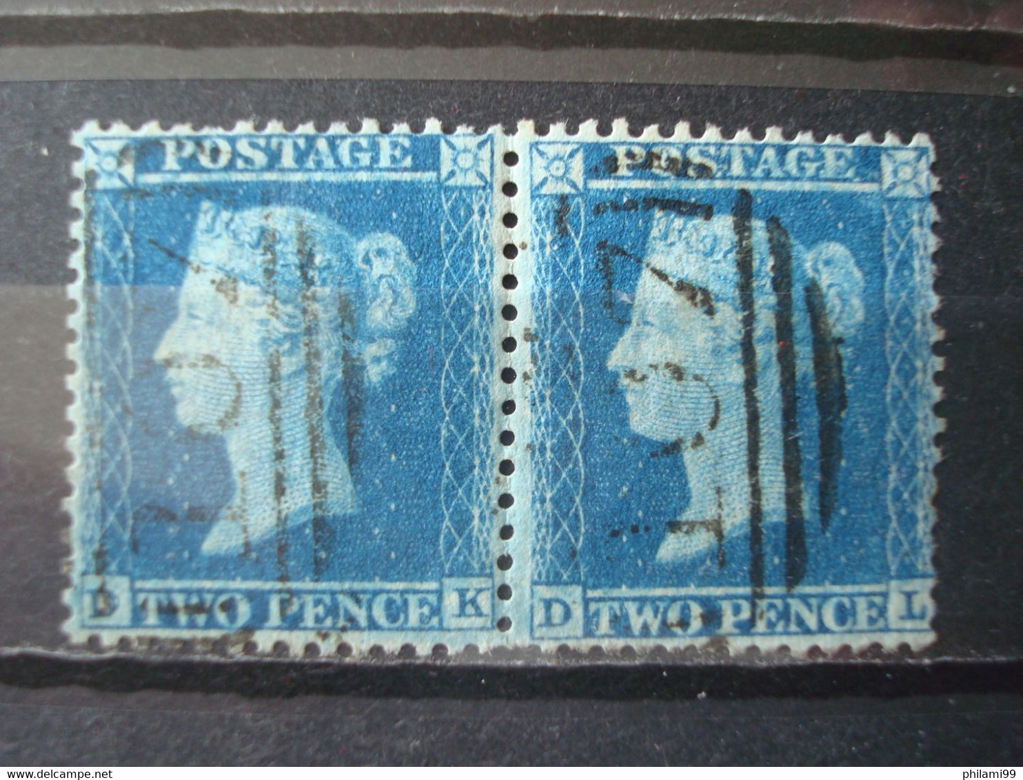 GB SG Nr 34 2p Blue White Lines T14 With Watermark Large Crown In Pair - Oblitérés
