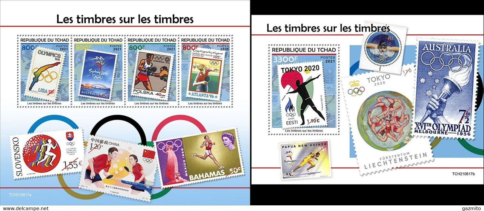 Tchad 2021, Olympic On Stamps, Athletic, Swimming, Sidney 2000, Tokyo 2020, 4val In BF+BF - Eté 2000: Sydney - Paralympic