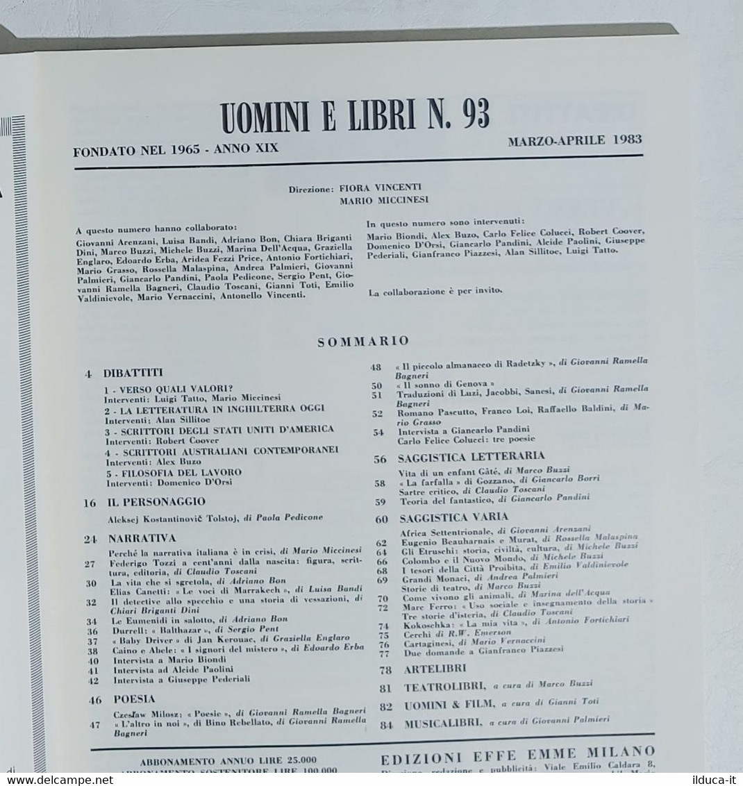 53927 Uomini E Libri - A. XIX N. 93 1983 - Filosofia Del Lavoro - Tolstoj - Essays, Literaturkritik