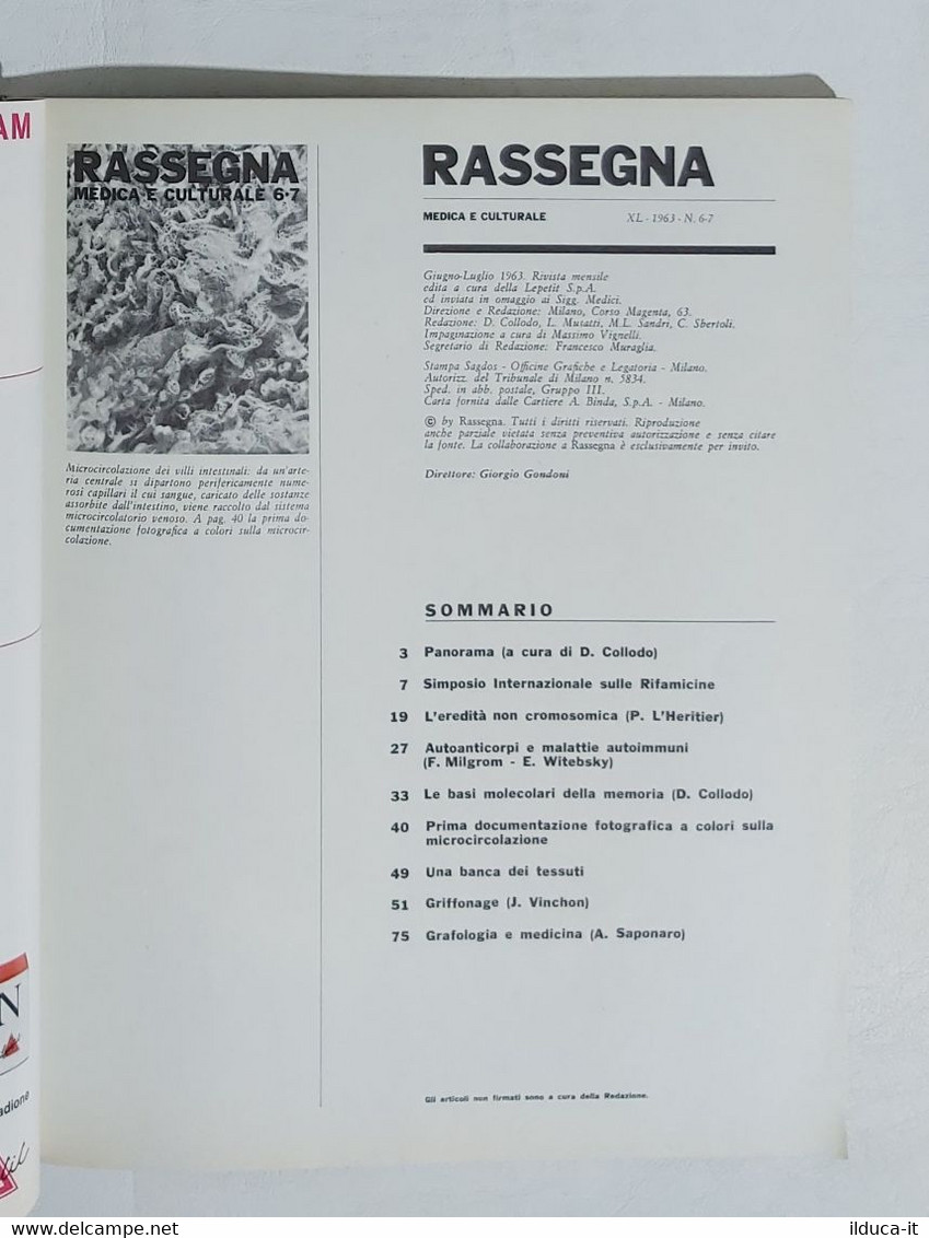 76379 RASSEGNA MEDICA E CULTURALE - Anno XL N. 6/7 1963 - Médecine, Psychologie