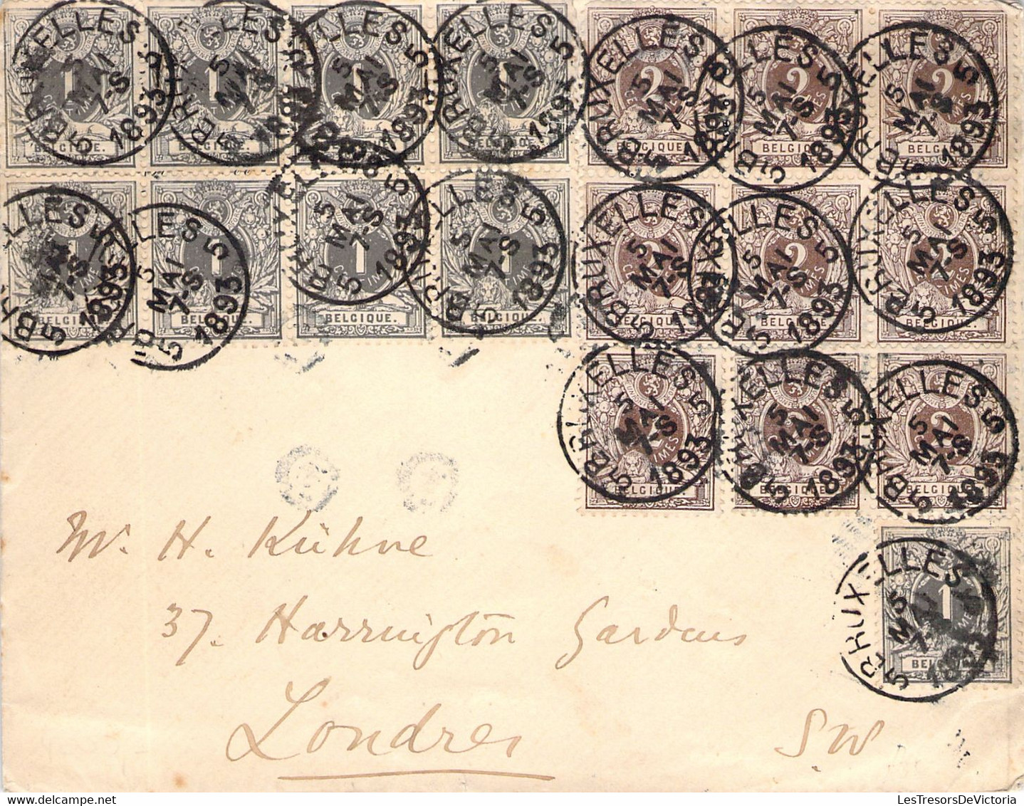 COB 43 X 9 Et 44 X 9 Sur Lettre De Bruxelles à Londres - 1893 - 1893-1900 Barba Corta