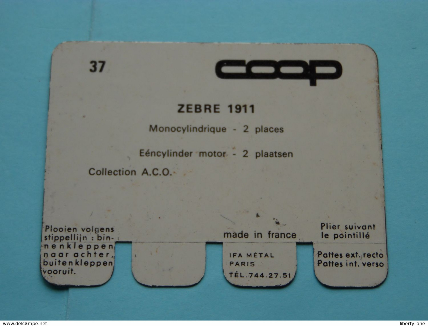 ZEBRE 1911 - Coll. N° 37 NL/FR ( Plaquette C O O P - Voir Photo - IFA Metal Paris ) ! - Plaques En Tôle (après 1960)