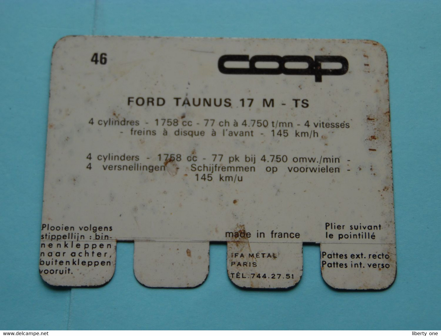 FORD TAUNUS 17 M - TS - Coll. N° 46 NL/FR ( Plaquette C O O P - Voir Photo - IFA Metal Paris ) ! - Plaques En Tôle (après 1960)