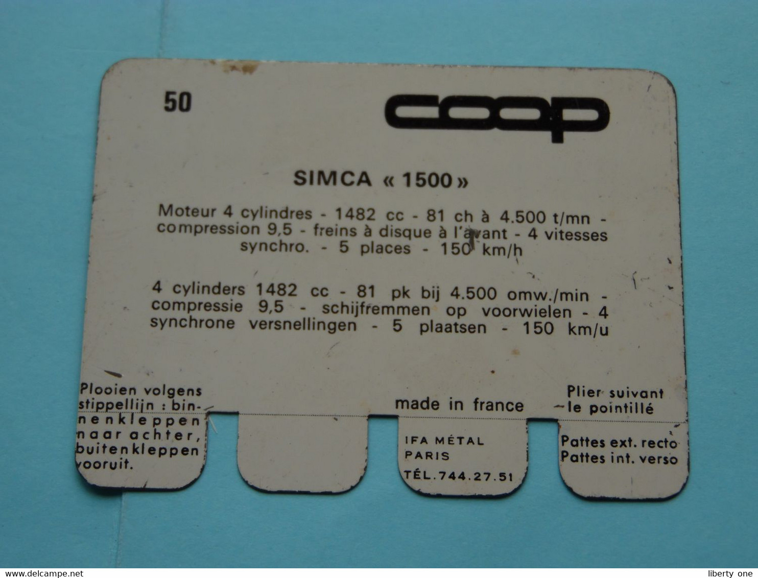 SIMCA 1500 - Coll. N° 50 NL/FR ( Plaquette C O O P - Voir Photo - IFA Metal Paris ) ! - Plaques En Tôle (après 1960)