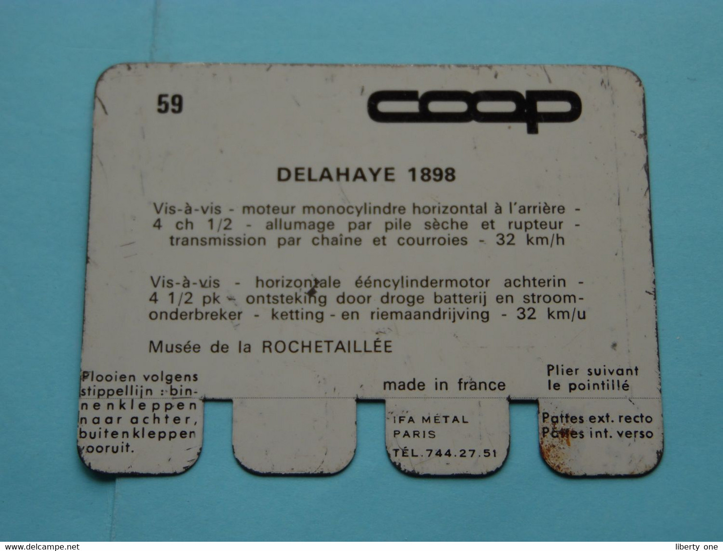 DELAHAYE 1898 - Coll. N° 59 NL/FR ( Plaquette C O O P - Voir Photo - IFA Metal Paris ) ! - Blechschilder (ab 1960)