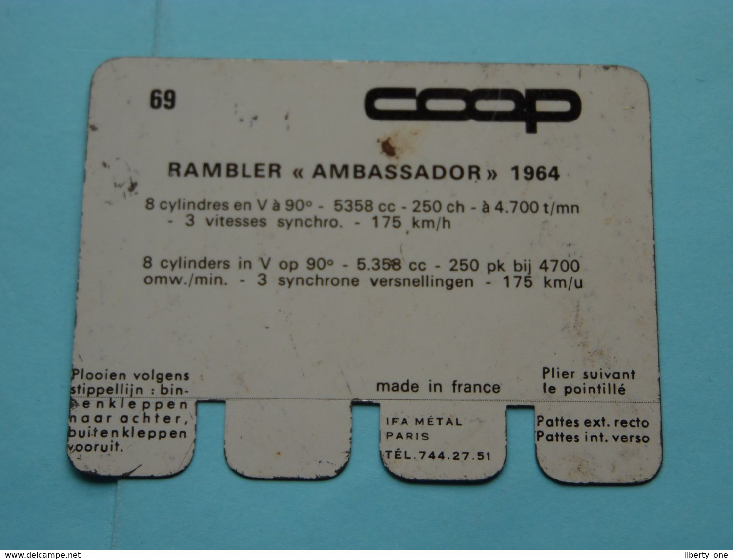 RAMBLER AMBASSADOR 1964 - Coll. N° 69 NL/FR ( Plaquette C O O P - Voir Photo - IFA Metal Paris ) ! - Plaques En Tôle (après 1960)