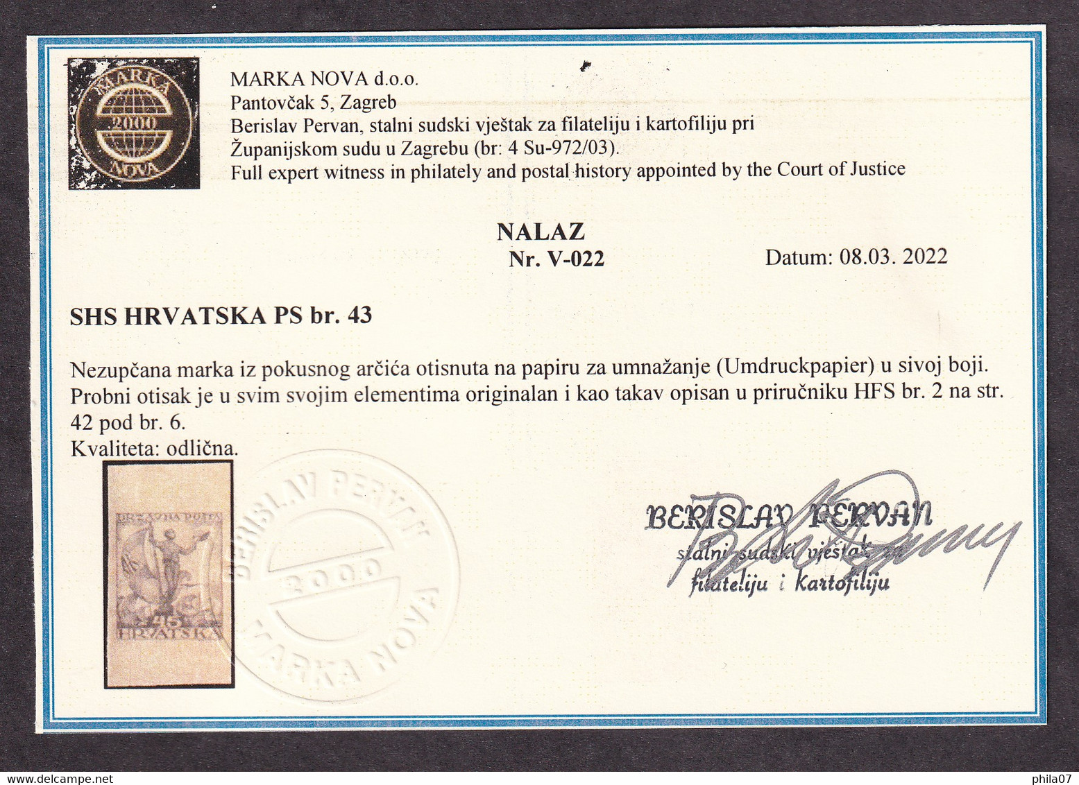 SHS CROATIA PS No. 43 - Short Opinion Pervan - Regular Edition For Air Mail Horizontal Pair Of Stamps ... / 3 Scans - Neufs