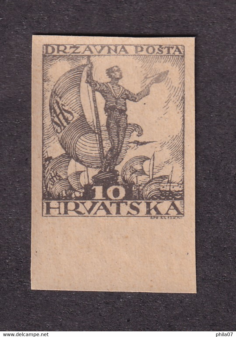 SHS CROATIA PS No. 41 - Short Opinion Pervan - Imperforate Stamp From Trial Sheet Printed On Paper For Mul ... / 3 Scans - Unused Stamps