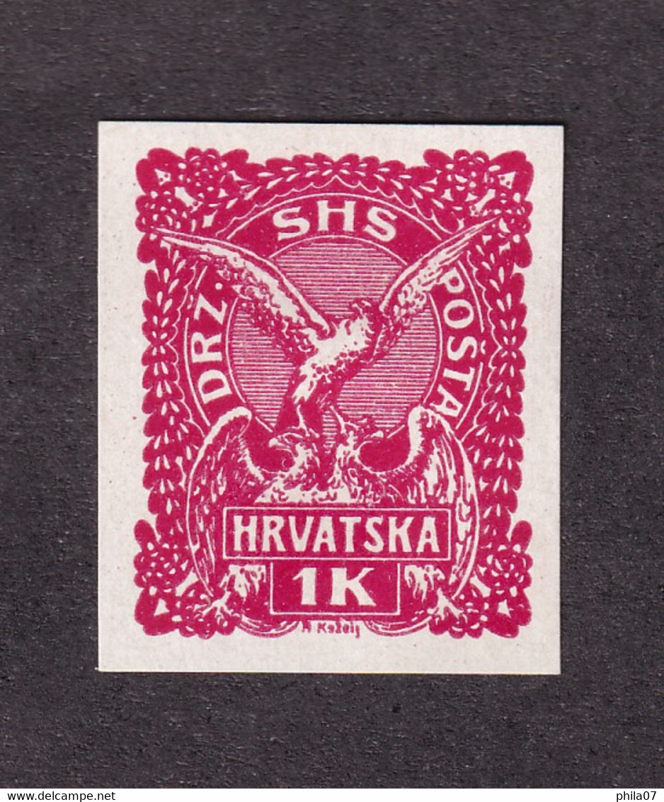 STATE OF SLOVENS, CROATS AND SERBS PS.No. 45 - Short Opinion Pervan - Trial Imperforate Print In Red Color ... / 3 Scans - Unused Stamps